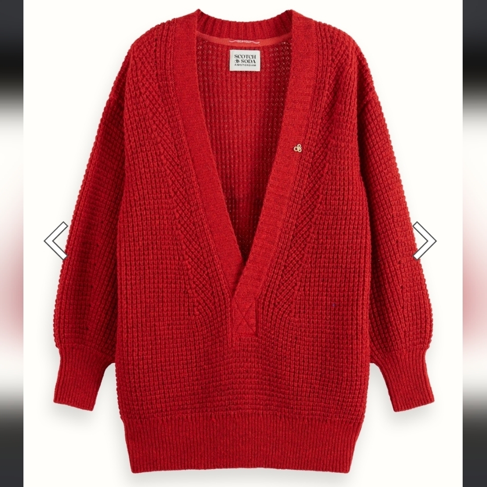 Scotch & Soda women's deep v neck  chunky waffle knit pullover sweater small new